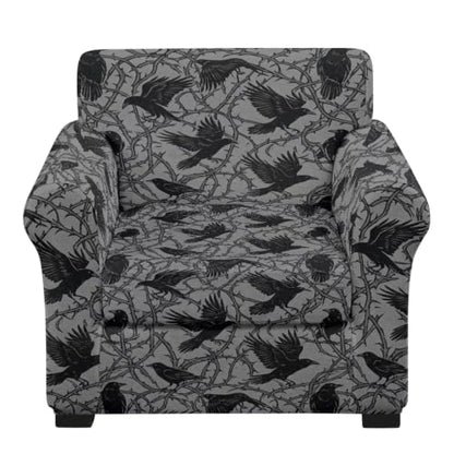 Gothic Crow Thorn Branch Universal Armchair Sofa Cover with Arms - Accent Chair Protector - Black+Pink