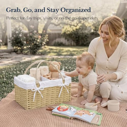 Baby Diaper Caddy Organizer Large Khaki Handwoven Paper Rope Storage Basket