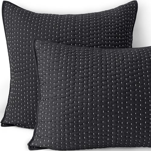 Seed Stitch Quilted Pillow Sham - Black Slate, Standard Size