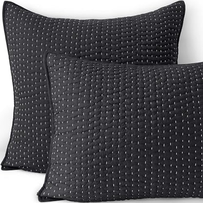 Seed Stitch Quilted Pillow Sham - Black Slate, Standard Size