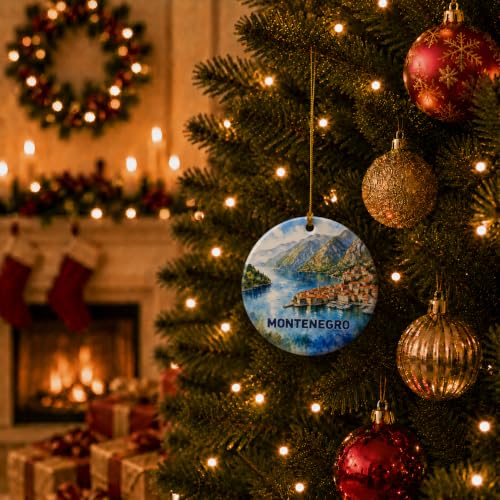 Montenegro Kotor Bay Christmas Ornament - Watercolor Ceramic Holiday Keepsake
