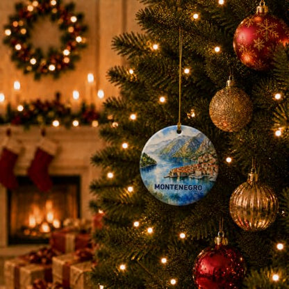 Montenegro Kotor Bay Christmas Ornament - Watercolor Ceramic Holiday Keepsake