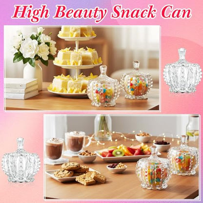 12 Pcs Christmas Glass Candy Jars with Lids - Crystal Decorative Cookie & Snack Containers - Cute Jewelry Box - Home Party Wedding Decor