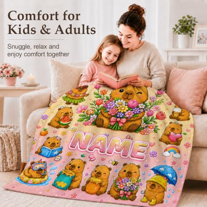Personalized Kids Blanket with Name and Animal Pattern - Orange, 50x60 Inches