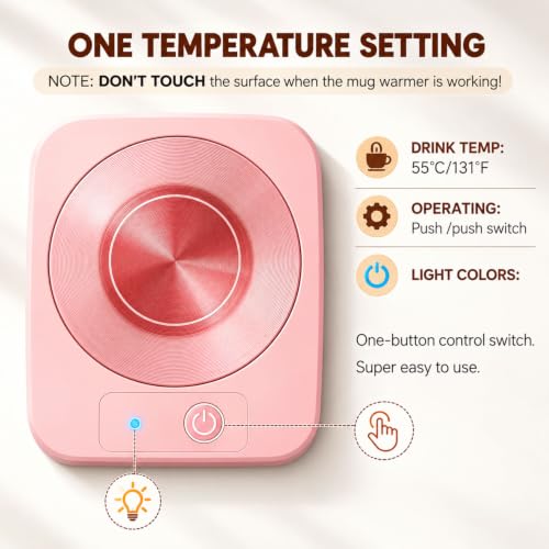 Pink Coffee Mug Warmer & Candle Warmer - 131°F Electric Beverage Heater
