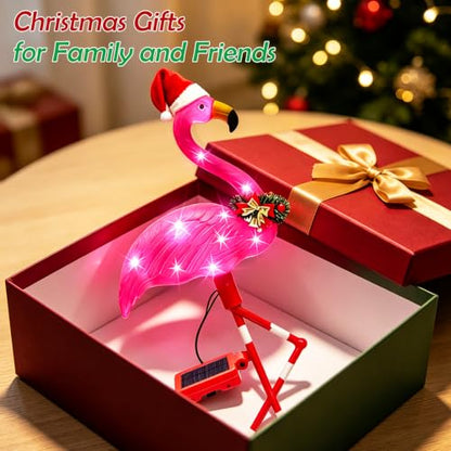 Pink Flamingo Solar Christmas Yard Decorations - 2 Pack Outdoor Lights