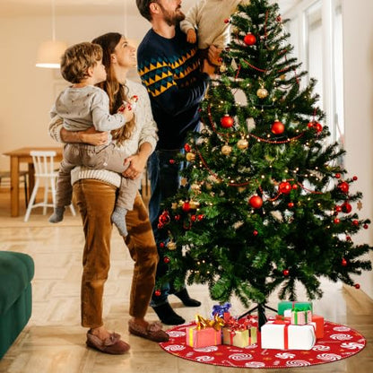 Lollipop Christmas Tree Skirt 48 Inch Candy Cane Xmas Tree Decor - Red