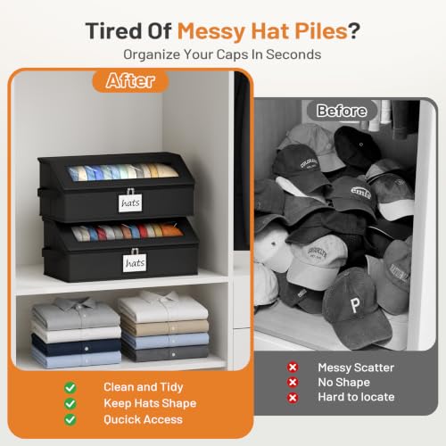 Black Hat Storage Organizer for Baseball Caps 2-Pack - Holds 30 Caps