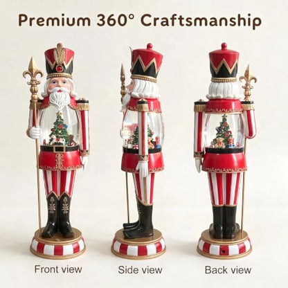 Eightown 19.2-Inch Nutcracker Snow Globe Lantern - Red & White, Lights Up