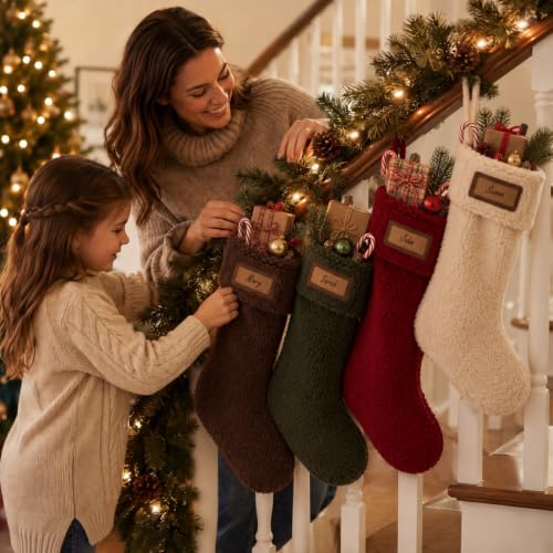18 Inch Sherpa Christmas Stockings Set - Rustic Personalized Holiday Decor - Warmtone / Rustic