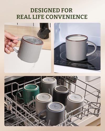 Dark Gray Famiware Coffee Mug Set of 6, 14oz Ceramic Cups for Hot Drinks