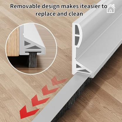 White Door Draft Stopper with 0.8 Inch Brush - 39.4 Inch Silicone Door Sweep