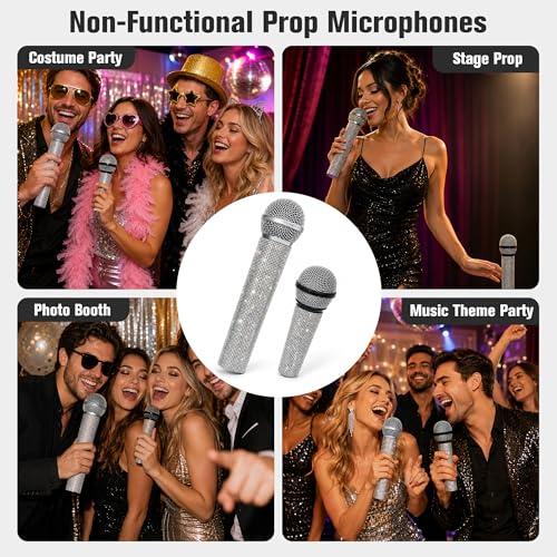 2-Pack Fake Microphone Props for Stage Costume Party Cosplay Silver