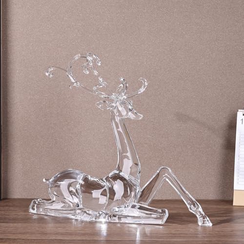 White Sitting Acrylic Reindeer Figurine for Christmas Decor - 11.4"