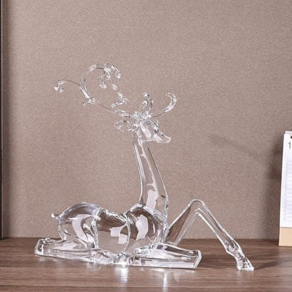 White Sitting Acrylic Reindeer Figurine for Christmas Decor - 11.4"