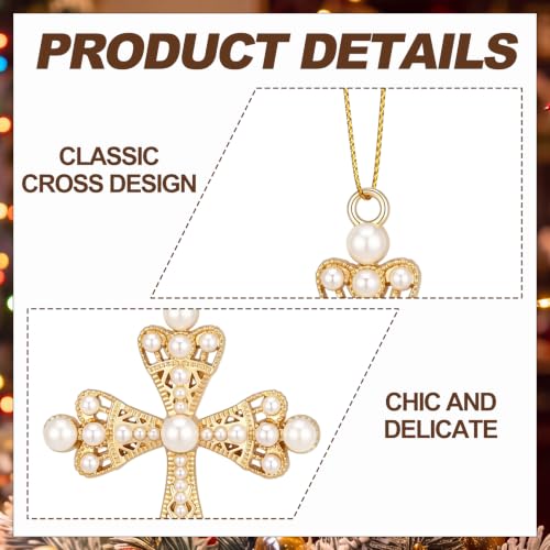 24 Pcs Pearl Cross Christmas Decorations Religious Ornaments - Gold, 3.58 Inches