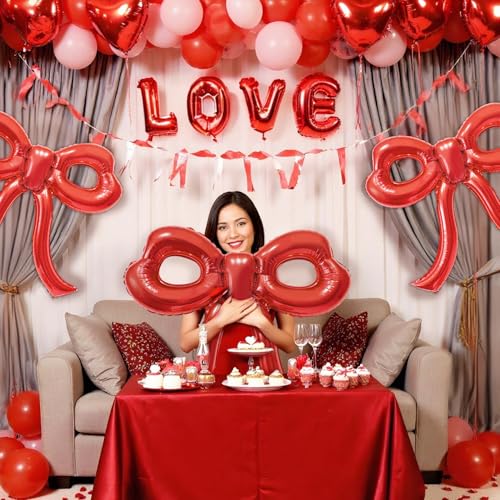 Red Bow Foil Balloons for Party Decor - 4 Pieces, 30x28 Inches