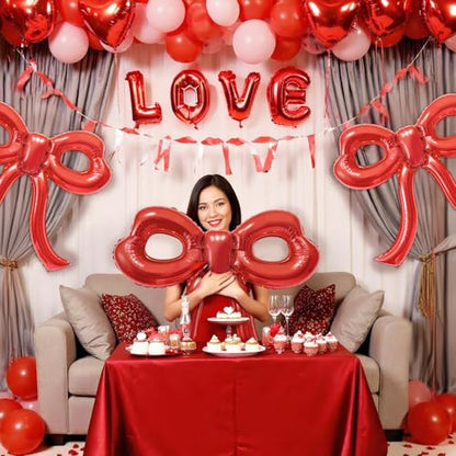Red Bow Foil Balloons for Party Decor - 4 Pieces, 30x28 Inches