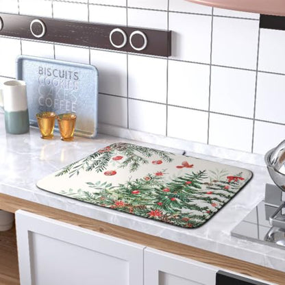 Christmas Tree Dish Drying Mat for Kitchen Counter Extra Large 18x24 Inches - Reversible & Absorbent Microfiber