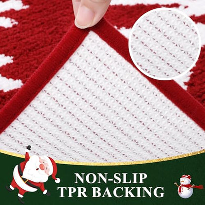 Christmas Bathroom Rugs Set 2 Piece Non Slip Microfiber Shaggy Snowflake Bath Mats - 18x26 + 18x48 Inches