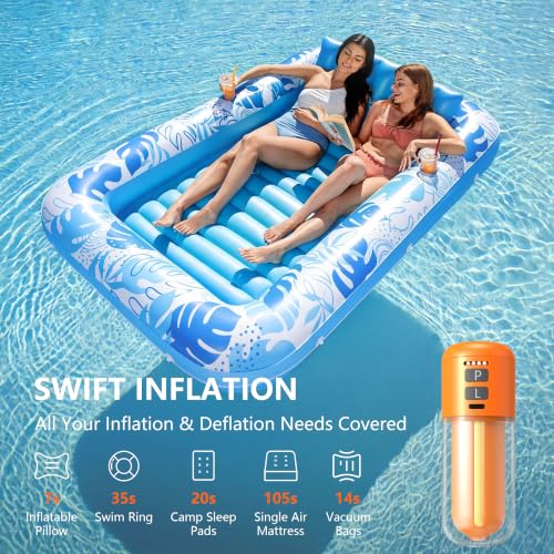 Orange Portable Air Pump for Inflatables with 5 Nozzles - Fast Inflation & Deflation