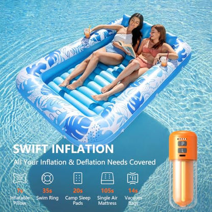 Orange Portable Air Pump for Inflatables with 5 Nozzles - Fast Inflation & Deflation