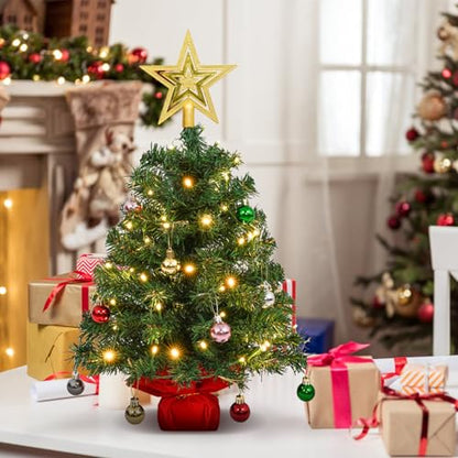 Uten Mini Christmas Tree Set 2ft with 56 Ornaments & Gold Treetop - Green J