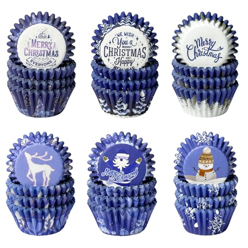 Christmas Blue Gradient Mini Cupcake Liners 300PCS - Oven Safe, Small Size