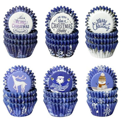 Christmas Blue Gradient Mini Cupcake Liners 300PCS - Oven Safe, Small Size