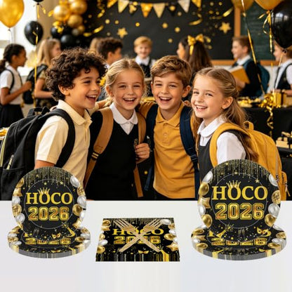 Black Gold HOCO 2026 Homecoming Decorations 96-Piece Party Set for 24 Guests