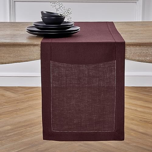 Burgundy Linen Table Runner 14 x 108 Inches - 100% European Flax, Handmade