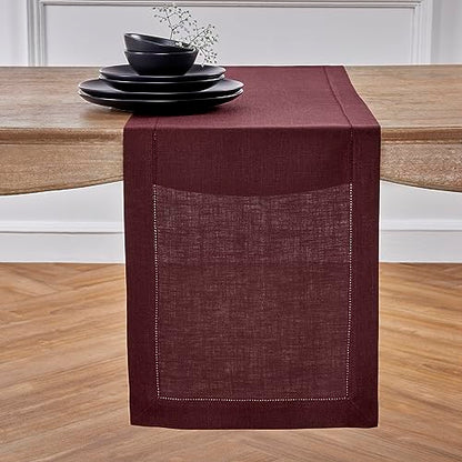 Burgundy Linen Table Runner 14 x 108 Inches - 100% European Flax, Handmade