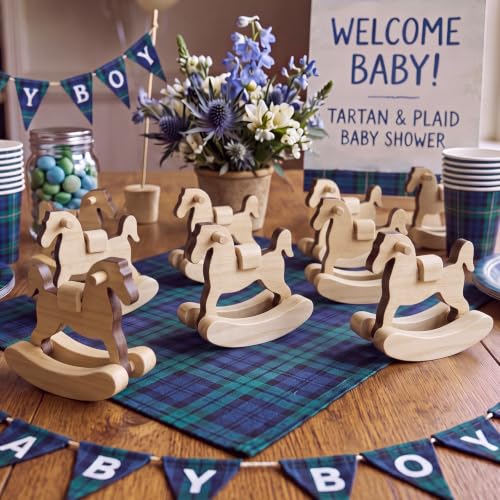 Mini Wooden Rocking Horse Set - Baby Shower Table Decor - 6 Pack - Wood