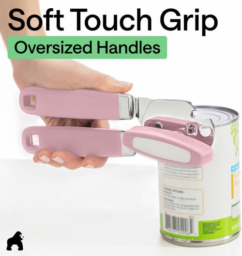 GORILLA GRIP Heavy Duty Can Opener - Smooth Edge Design with Comfortable Handle | Pink Color