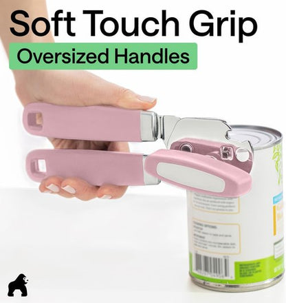 GORILLA GRIP Heavy Duty Can Opener - Smooth Edge Design with Comfortable Handle | Pink Color