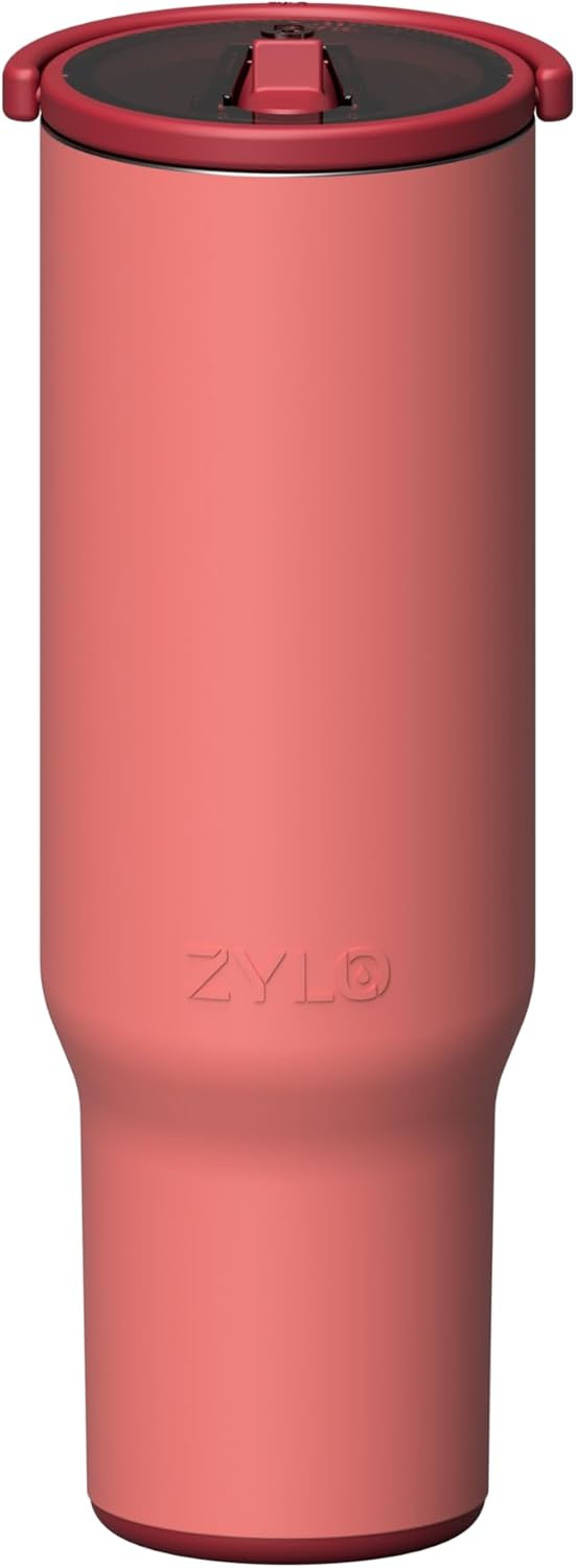 Zylo 32oz Stainless Steel Water Bottle - Insulated Tumbler with Leak-Proof Lid & Straw - Pink Algae