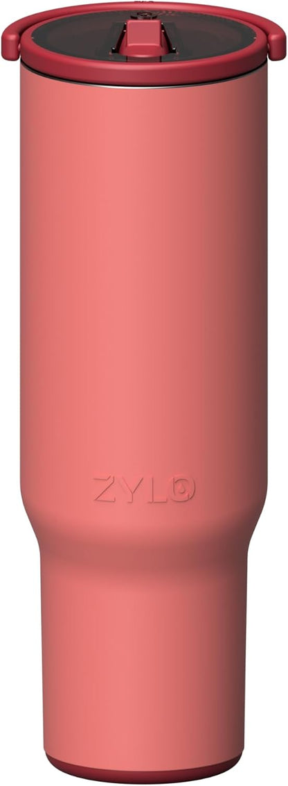 Zylo 32oz Stainless Steel Water Bottle - Insulated Tumbler with Leak-Proof Lid & Straw - Pink Algae