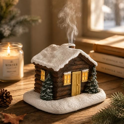Snow Cabin Incense Burner with Fire-Resistant Resin Cottage Holder - Snow Hut Variation