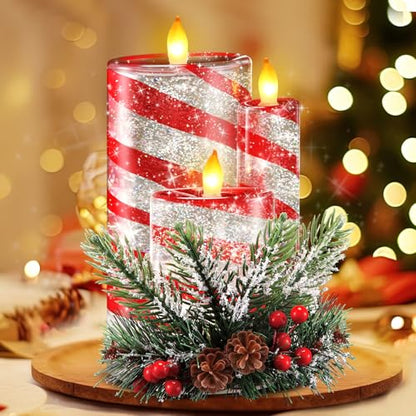 Christmas Snow Globe Flameless Candle with Spinning Glitter - Candy Color LED Tabletop Decor