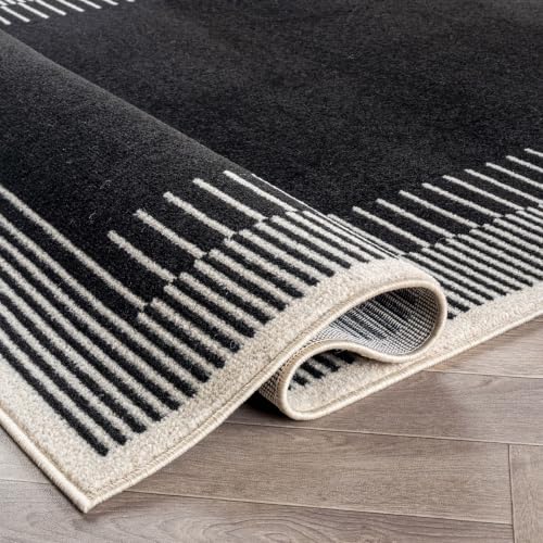 Indoor Abstract Border Rug 2'2" x 12' Black Modern Area Runner with Neutral Tones - Variation of THIS listing