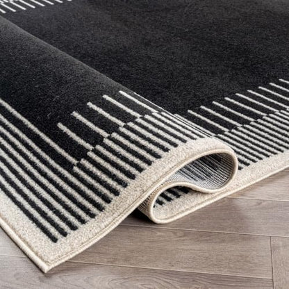 Indoor Abstract Border Rug 2'2" x 12' Black Modern Area Runner with Neutral Tones - Variation of THIS listing