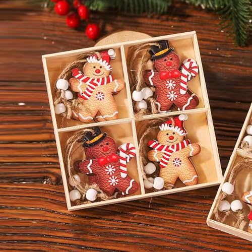12PCS Gingerbread Man Christmas Ornaments Wooden Hanging Decorations for Holiday Tree & Home