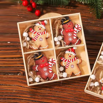 12PCS Gingerbread Man Christmas Ornaments Wooden Hanging Decorations for Holiday Tree & Home