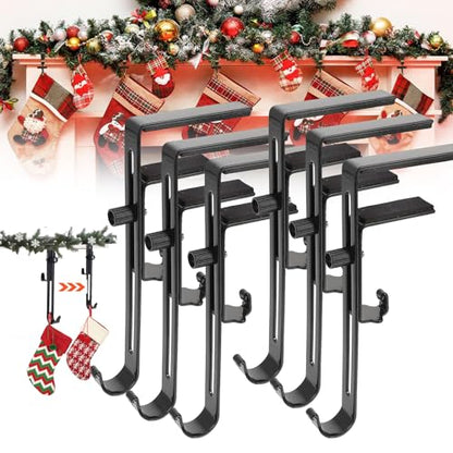 Heavy Duty 2-in-1 Fireplace Stocking and Garland Hanger - 6 Pcs, Adjustable No Drill Christmas Mantle Hooks