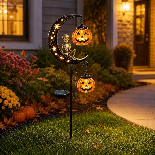 Halloween Solar Black Cat & Pumpkin Garden Stake Light, Outdoor Yard Decor
