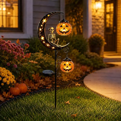 Halloween Solar Black Cat & Pumpkin Garden Stake Light, Outdoor Yard Decor