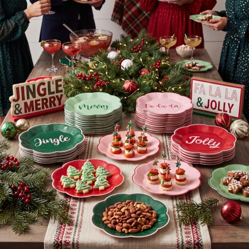 Christmas Disposable Paper Plates 7 Inch - Set of 50, Festive Holiday Design