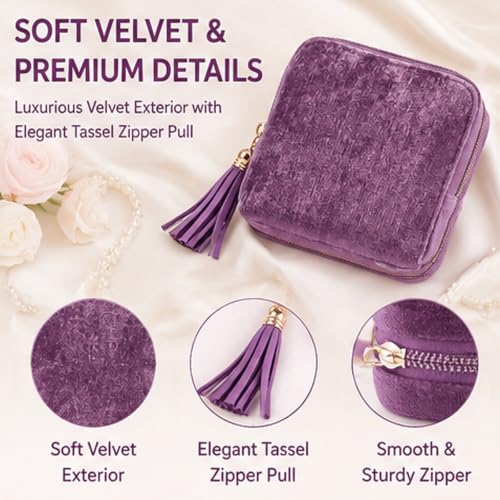 Gemmy Tangle-Free Travel Jewelry Case - Purple, Compact Organizer with 6 Pockets