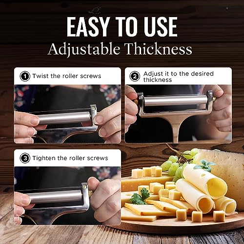 Zulay Kitchen Stainless Steel Wire Cheese Slicer - Adjustable Hand Held Cheese Cutter with 2 Extra Wires - Premium Cheese Shaver for Mozzarella, Cheddar, Gruyere - Cheese Cutter with Wire (Silver)