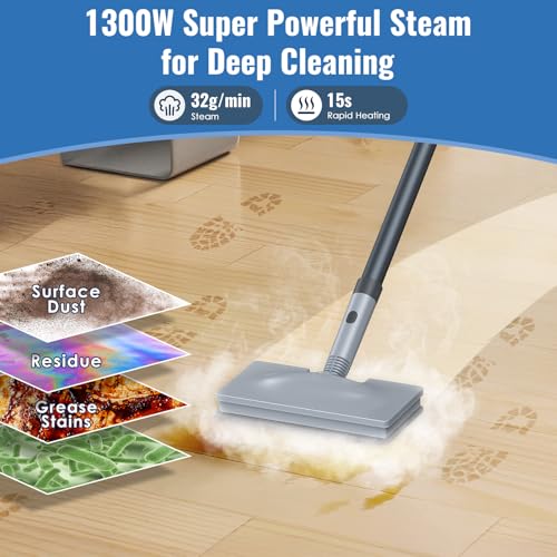 FEPPO Gray Steam Mop & Detachable Handheld Steam Cleaner for Home & Floor Cleaning